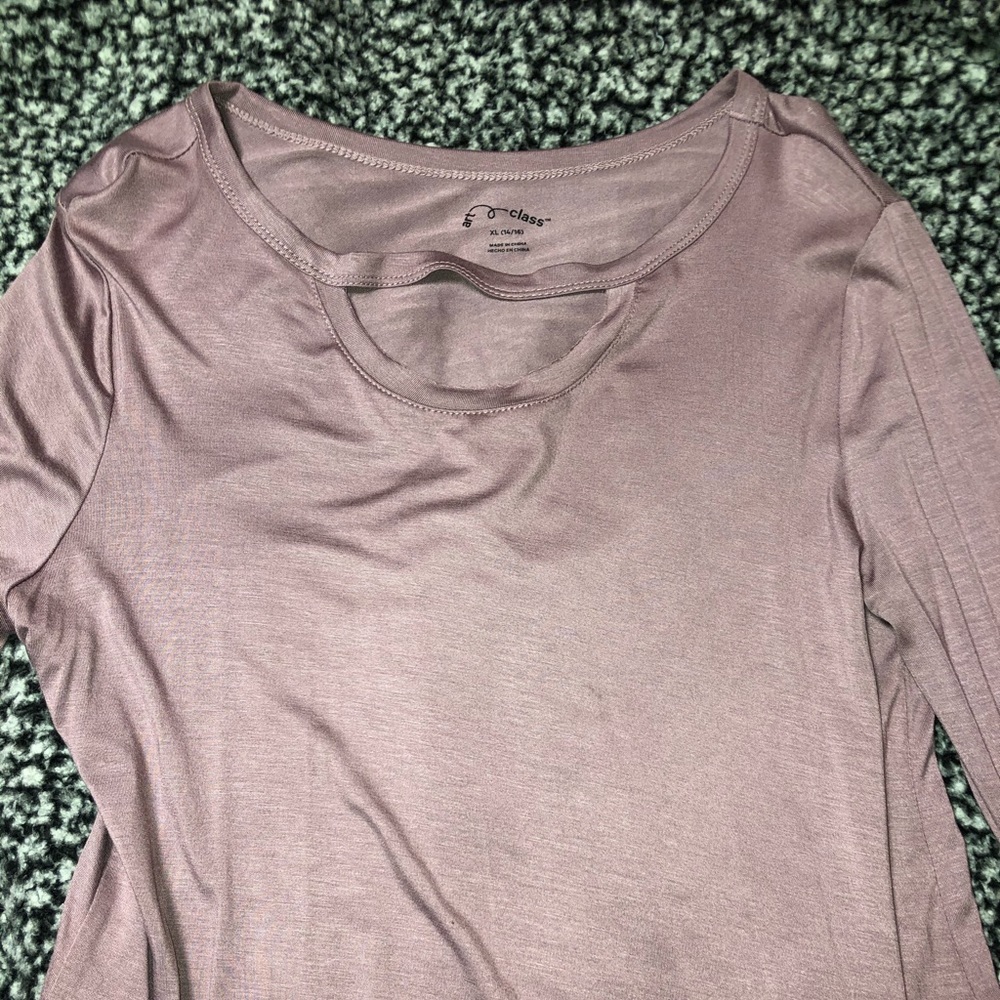 Pink taupe long sleeve keyhole top